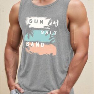 Manfinity Men's Lightweight Knitted, Surf Pattern, Hawaiian Palm Tree Tank Top